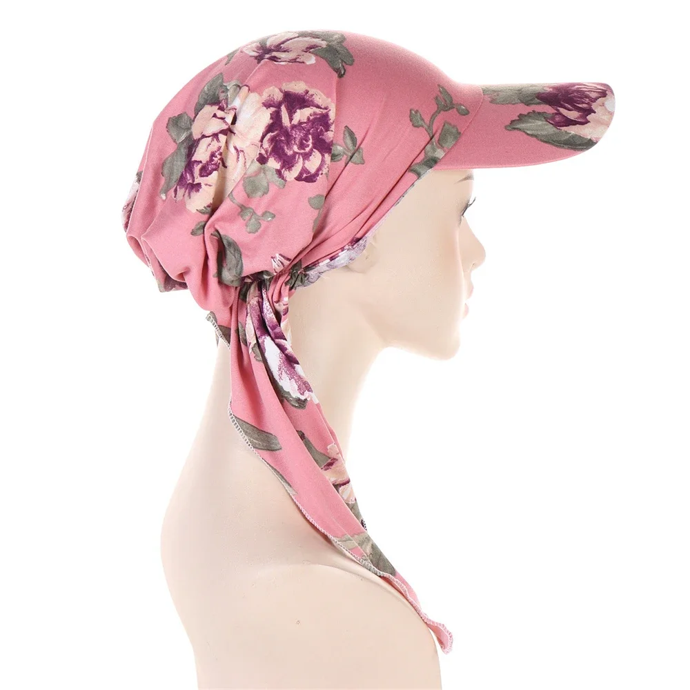 Muslim Hijab Turban Hat for Women Girls Baseball Cap Sun Hats Headscarf Scarf Cap Floral Print Fashion Women Soft Scarves