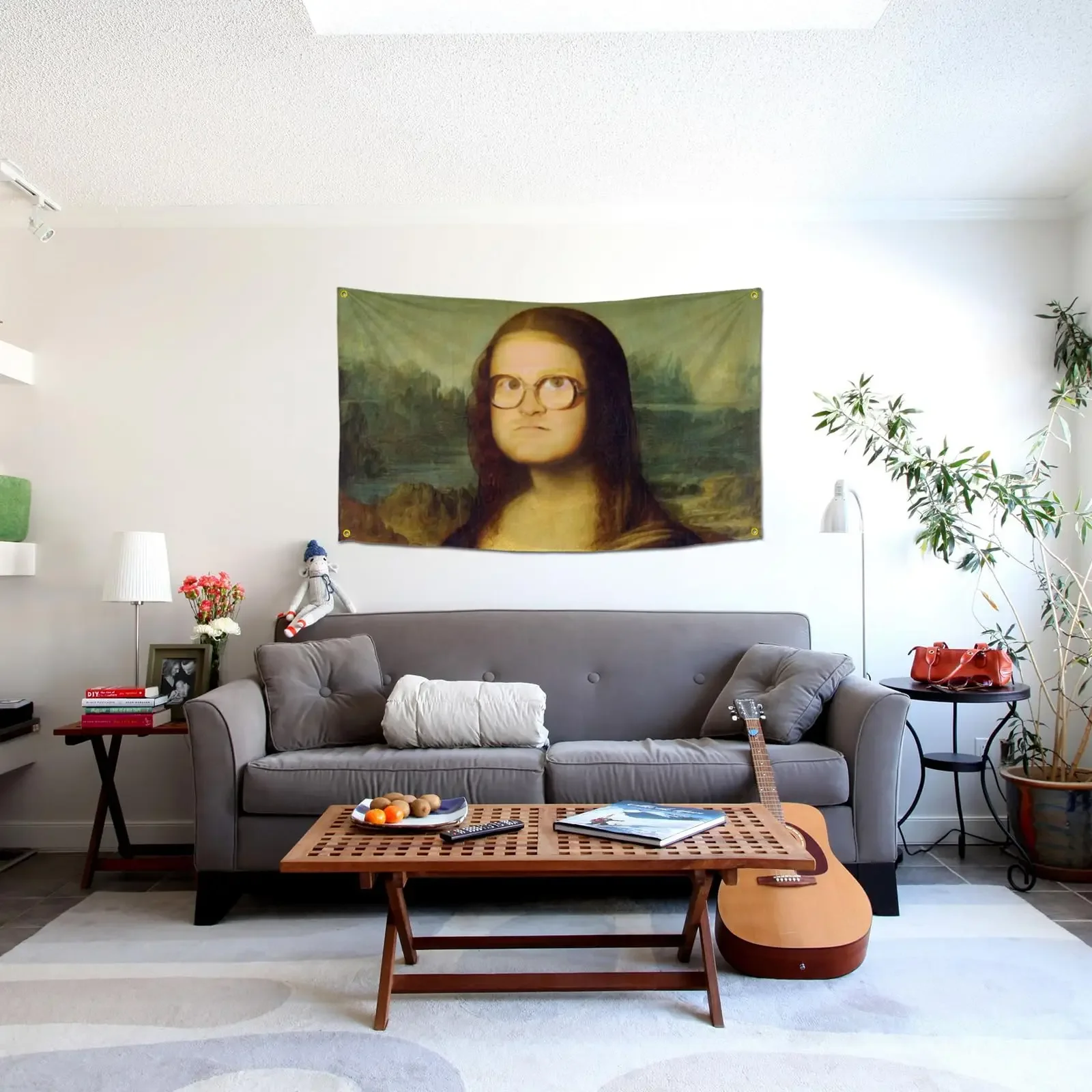 Mona Lisa Flag Funny Poster Tapestry Durable Man Cave Wall Flag Pop Art Home Decoration 3x5 Feet Banner with 4 Brass Grommets