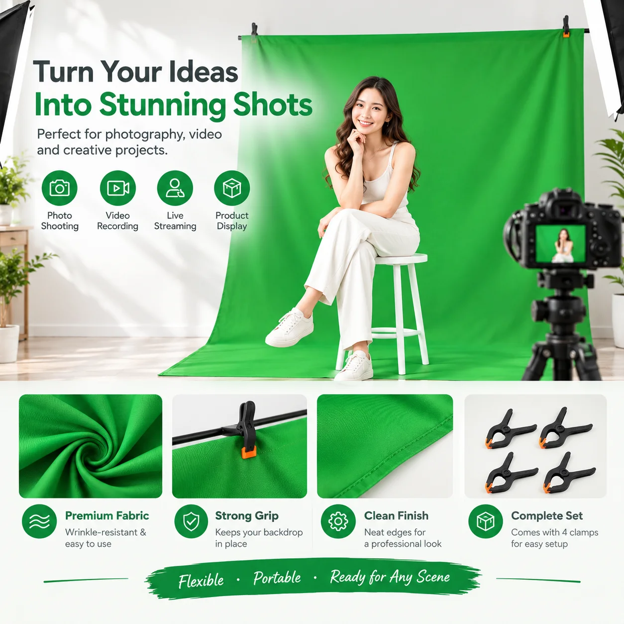Adjustable Photography Backdrop Stand 2x2m 2x1.5m with 4 Clamps & Carrying Bag for Photo Studio Video Party