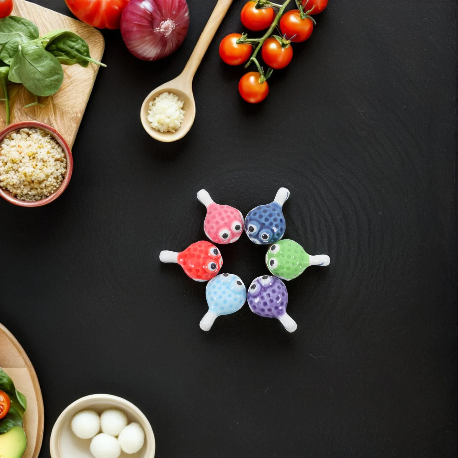 6Pcs Puffer Fish Shaped Ceramic Chopstick Rests for Dining Table Home Kitchen Wedding Party Decorative Spoon Fork Holder Daily