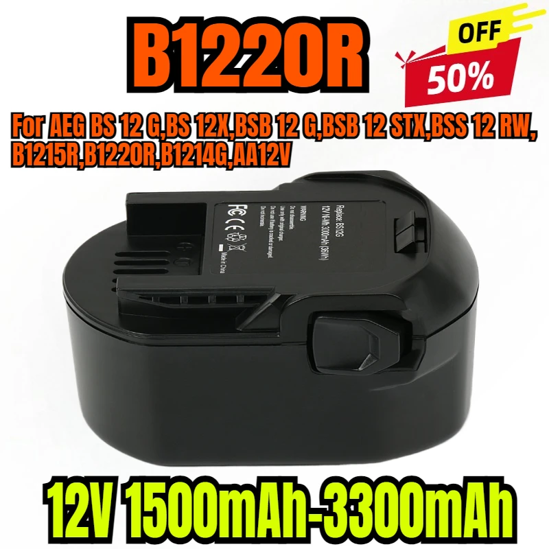 

12V 1500mAh-3300mAh Power Tools Battery for AEG BS 12 G,BS 12X,BSB 12 G,BSB 12 STX,BSS 12 RW,B1215R,B1220R,B1214G,AA12V