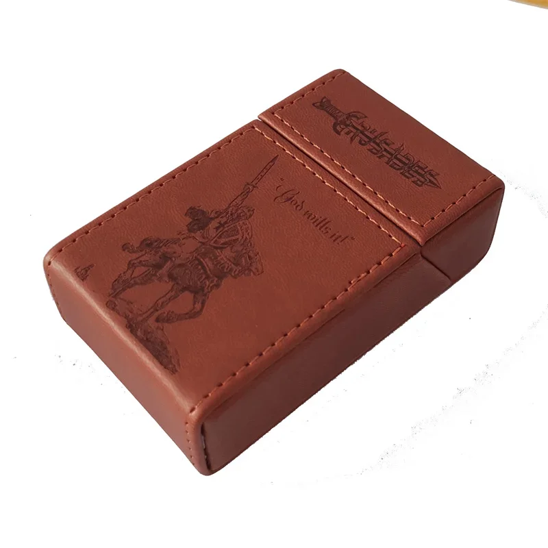 Hi Quality PU Leather Magnetic Switch Cigarette Case 20 Pcs Whole Pack The Crusades Smoking Boxes Moistureproof Compressive