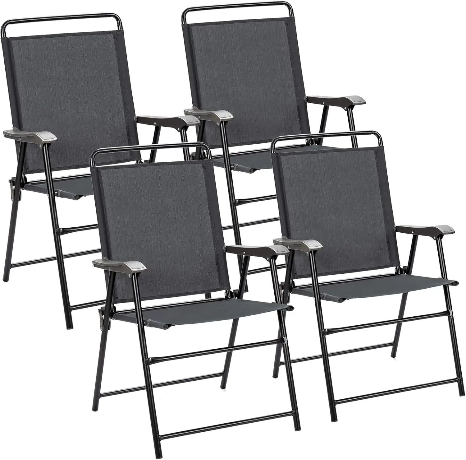 Set of 4 Folding Patio Chairs, Outdoor Patio Dining Chairs, Portable Sling Back Chairs for Front Porch, Beach, Garden, B