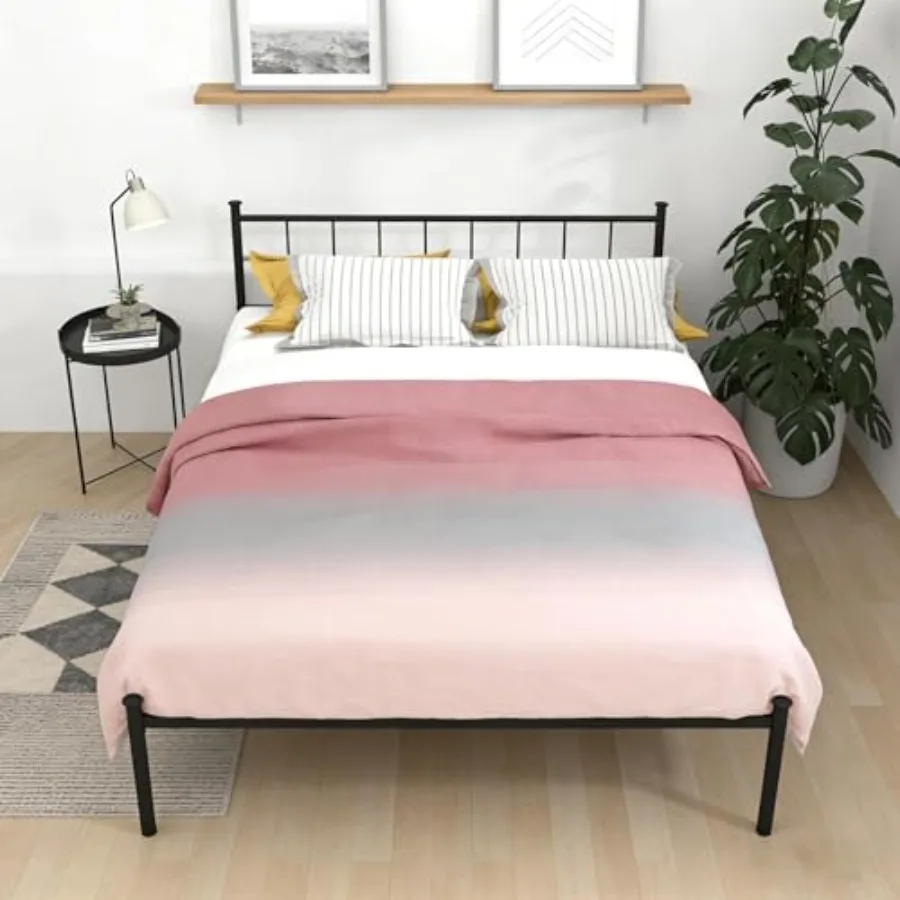 

Металлическая кровать-платформа в викторианском стиле с железным каркасом, изголовьем, прочным основанием и ламелями, с местом для хранения под кроватью, не требует пружинного блока.