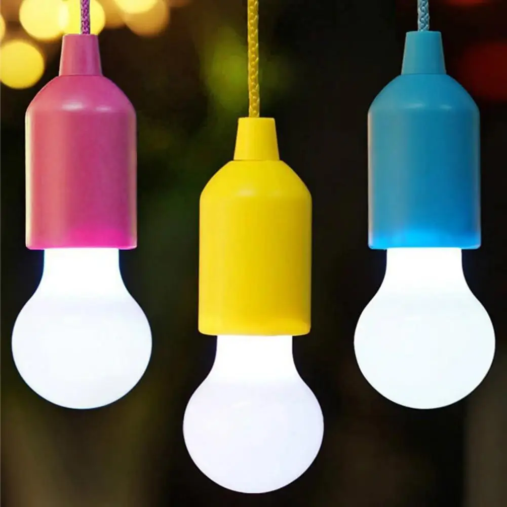 D2 8Pcs Portable LED Pull Cord Light Bulb Battery Operated Hanging Lamp Pull Cord Night Lamp Camping Tent Light Bulb Chandelier