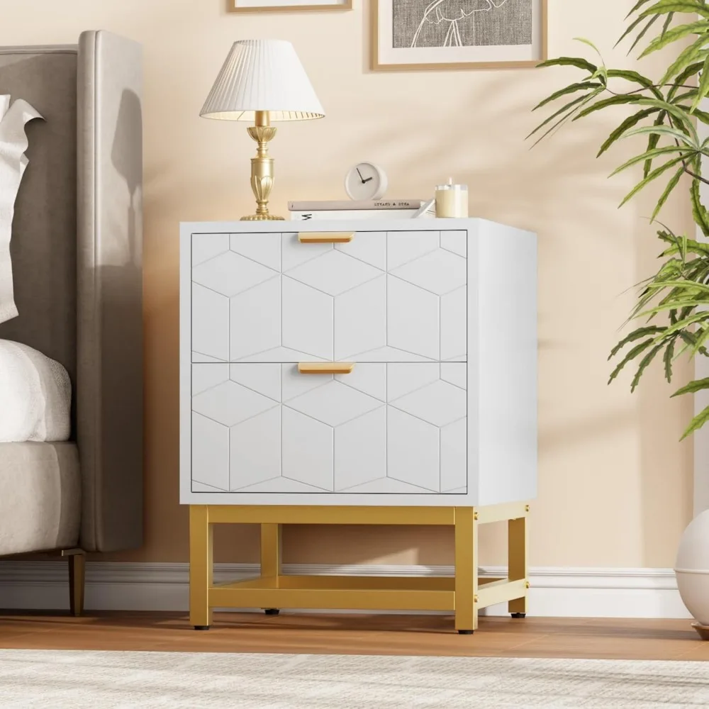 

White 2 Drawer Dresser, Small Dresser＆Chest of Drawers, Modern Nightstand for Bedroom, End Table with Drawer for Living Room, H