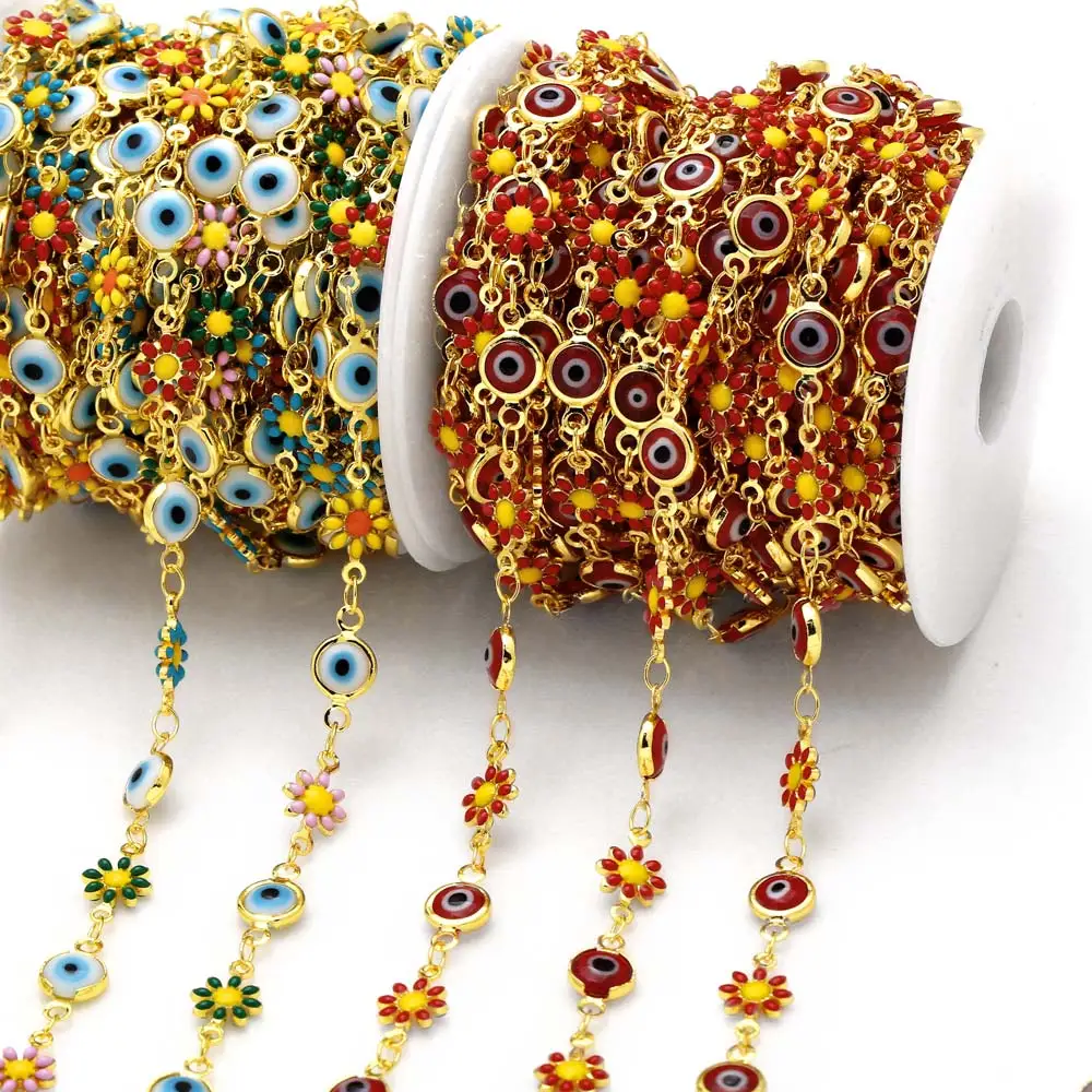 

OCESRIO Trendy 10M Multicolor Enamel Daisy Chain for Necklace Resin Evil Eye Copper Gold Plated Jewelry Making Component cana188