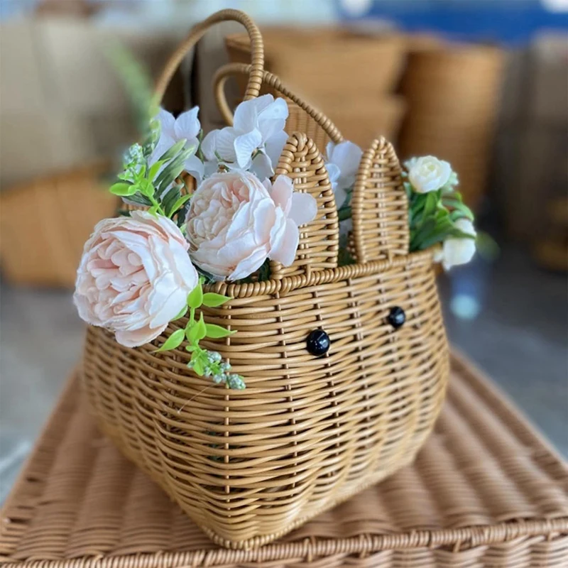 Easter Egg Handwoven Gift Basket Picnic Basket Fruit Storage Basket Flower Basket Easy To Use