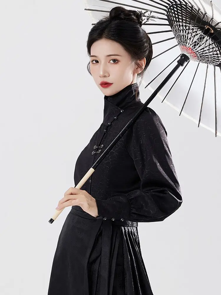 

Autumn New High Collar Long Sleeved New Chinese women's Fashion Chinese Style Improved Hanfu Top Oriental Style Blouse