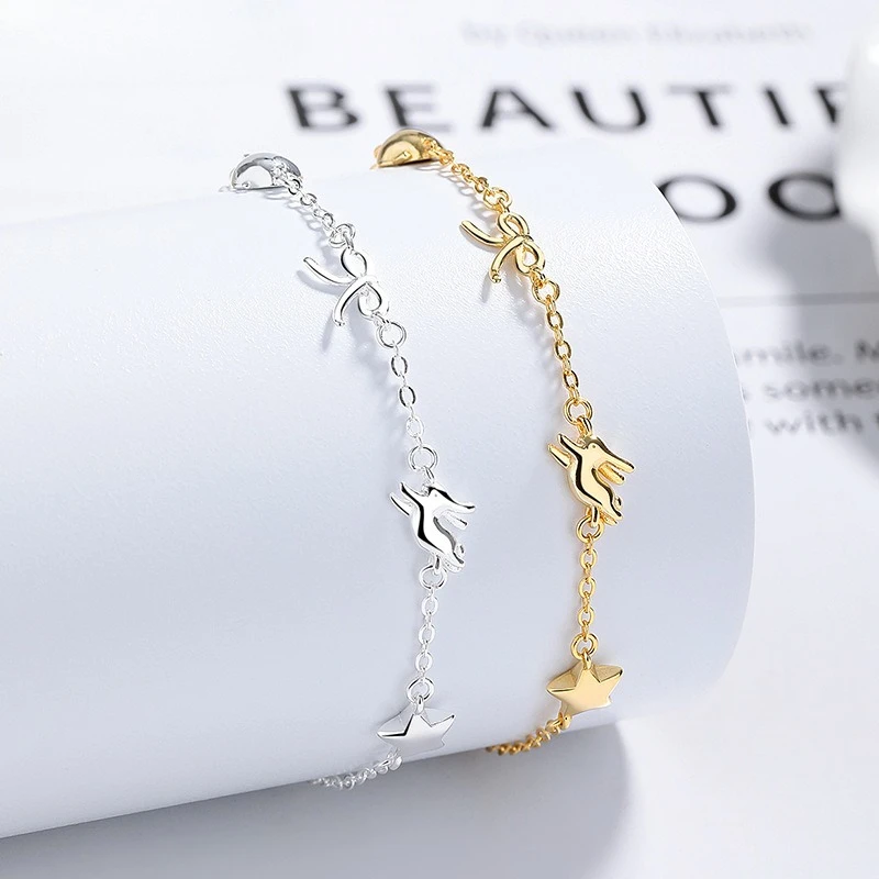 925 Sterling Silver Star Bow & Music Note Bracelet for Women Cute Lovely Wrist Jewelry Silver Accessories Perfect for Daily Wear