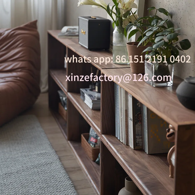 

Customizable American black walnut solid wood lattice cabinet combination bookcase low cabinet storage floor storage bookshelf