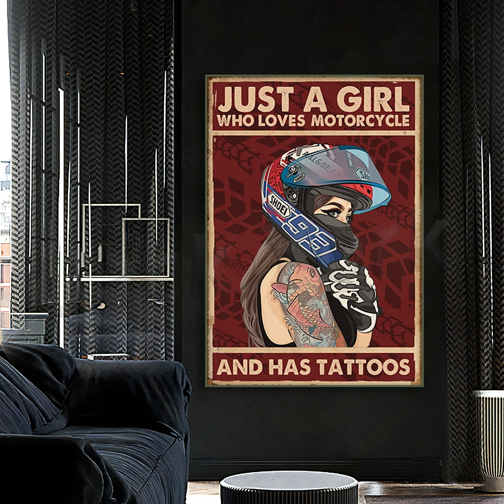 Tattoo Girl Rider Biker Racer Just A Girl Who Loves Motorcycle And Has Tattoos Poster Home Living Decor Poster