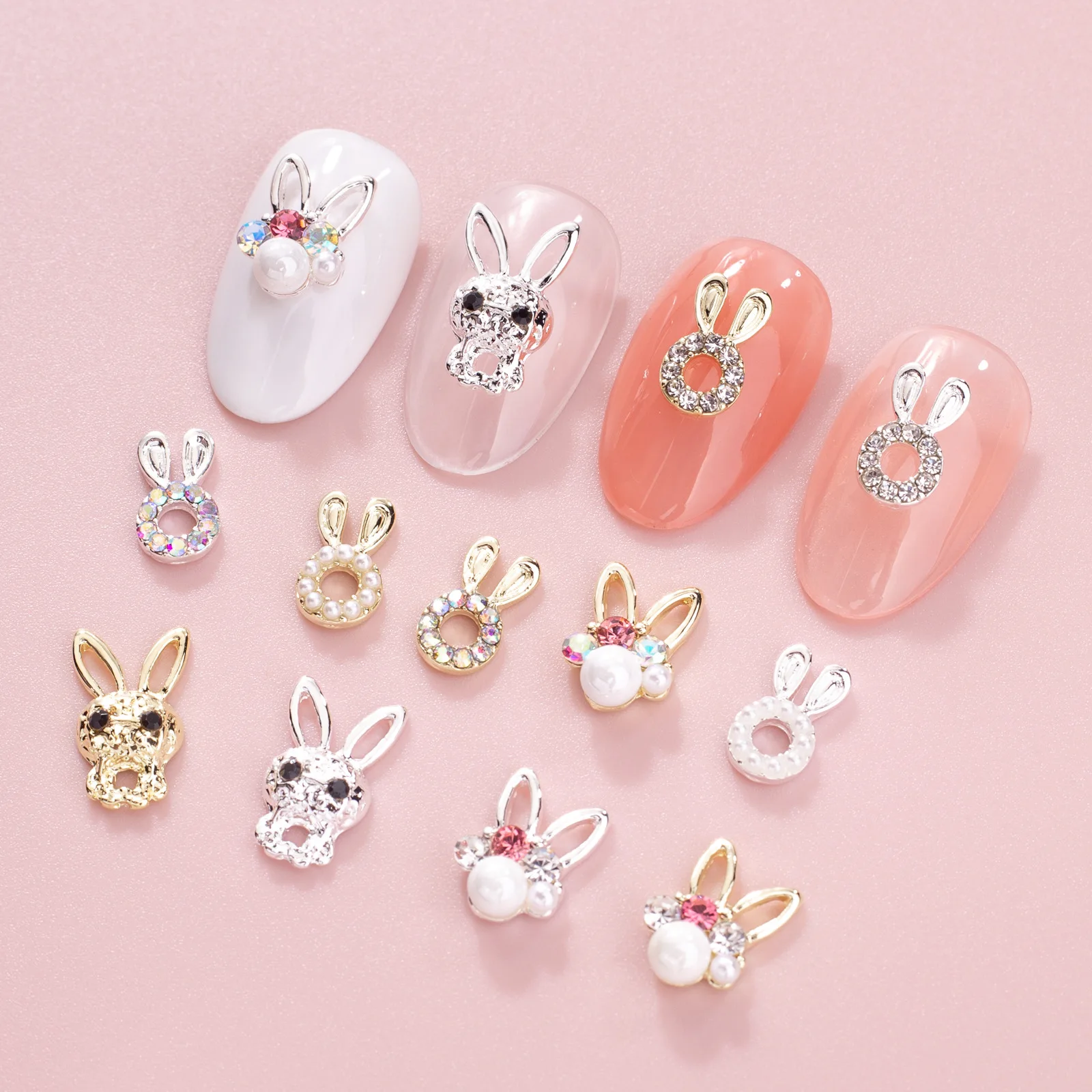 10 قطع لطيف أرنب 3D الكرتون مسمار الفن زينة اللؤلؤ الماس مزين الراين لملحقات مانيكير #4