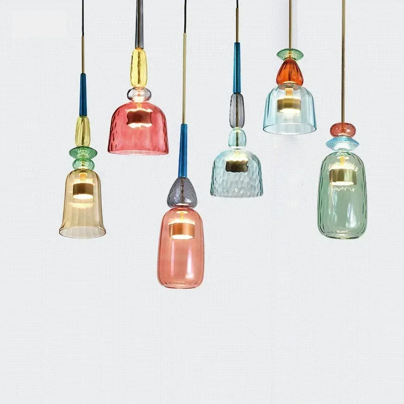 Modern LED Glass Pendant Light Colorful Macaron Single Head Pendant Light Bedroom Children's Room Home Decoration Light