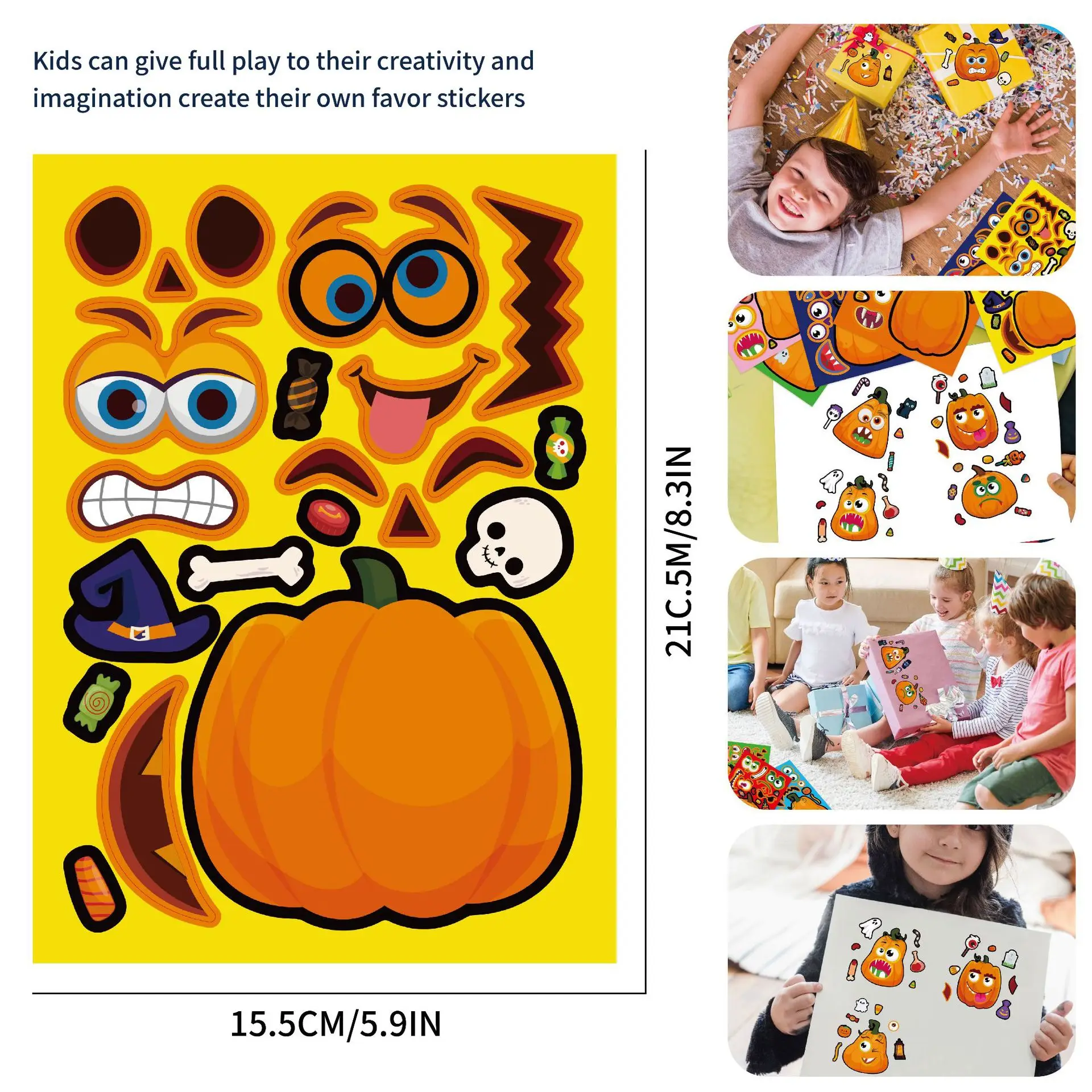 8/16Sheets Make Your Own Pumpkin Puzzle Stickers Children Game Halloween Party Decoration Kids Assemble Jigsaw DIY Toys Boy Girl