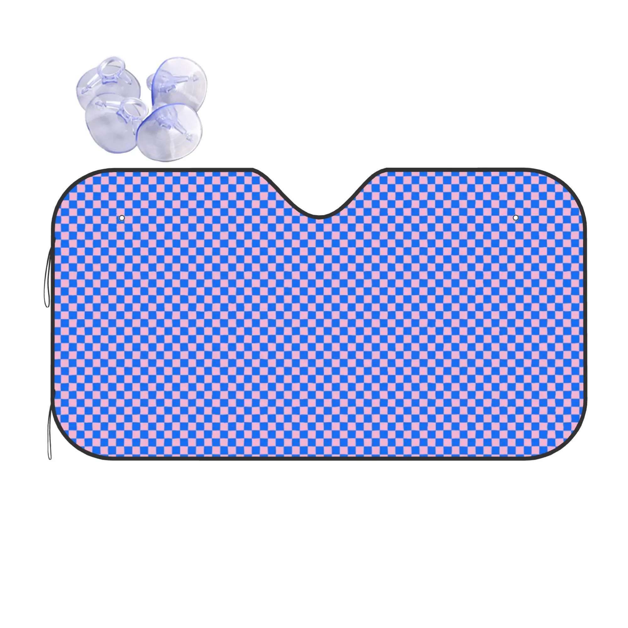 Cotton Candy Pink and Brandeis Blue Checkerboard Plaid Car Front Window Sun Shade UV Protection Covers Car Solar Protection
