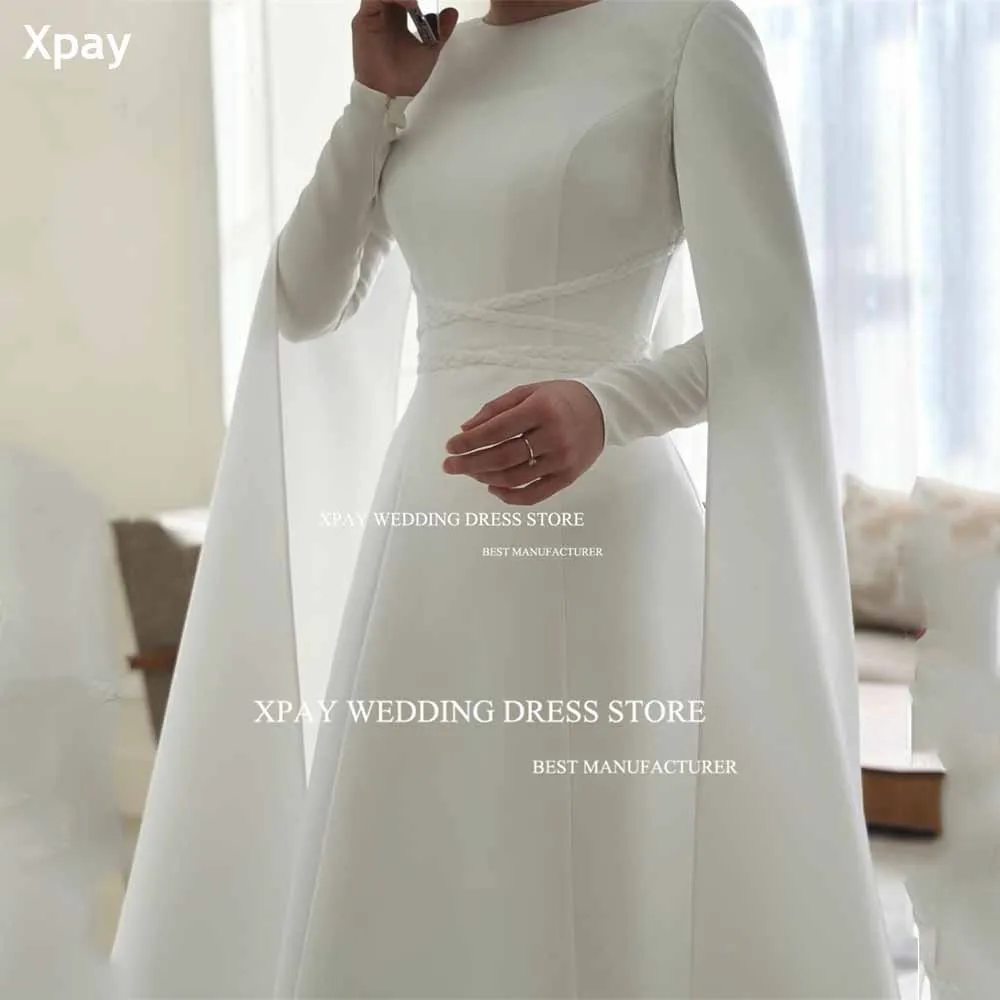 

XPAY Saudi Arabic O Neck Wedding Evening Dresses Long Cap Sleeves Muslim Floor Length Elegant Formal Prom Gown Occasion Event