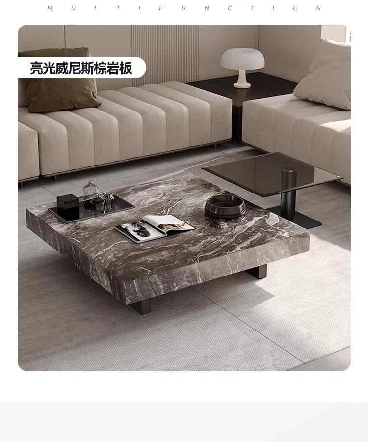 طاولة قهوة إيطالية بسيطة وخفيفة الوزن وحديثة وبلاط صخري مربع وغرفة معيشة راقية للمنزل #6