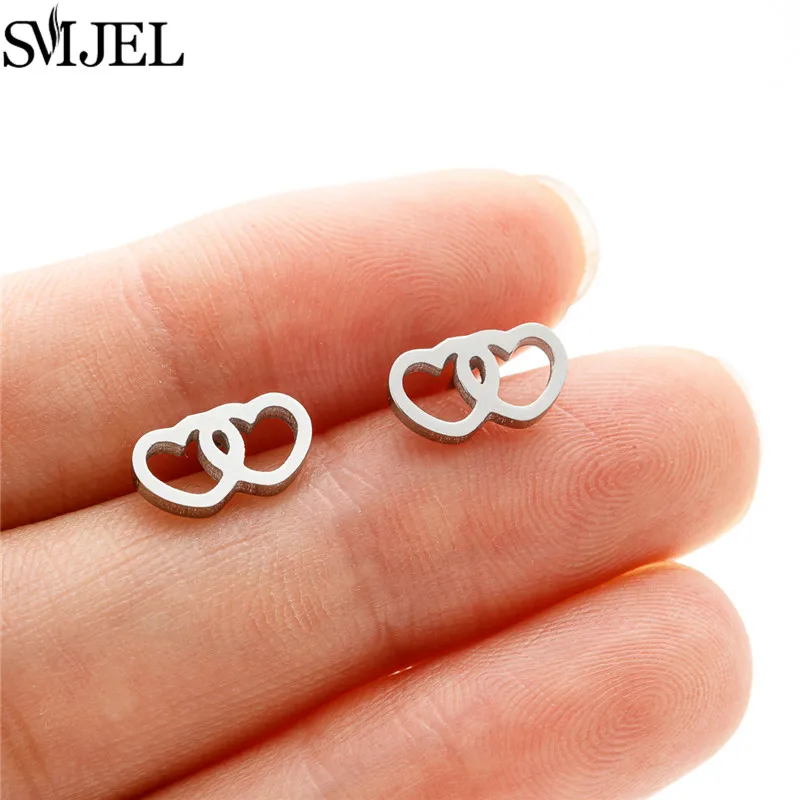 Women's Stainless Steel Mini Stud Earrings, Geometric Design