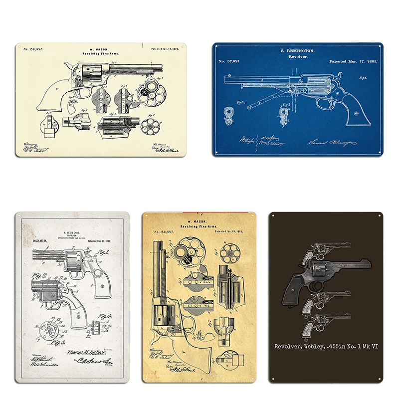 1875 Colt Peacemaker 1850 Samuel Colt Revolver Patent Drawing Metal Decoration Printing Pub Garage Club Tin Sign Posters