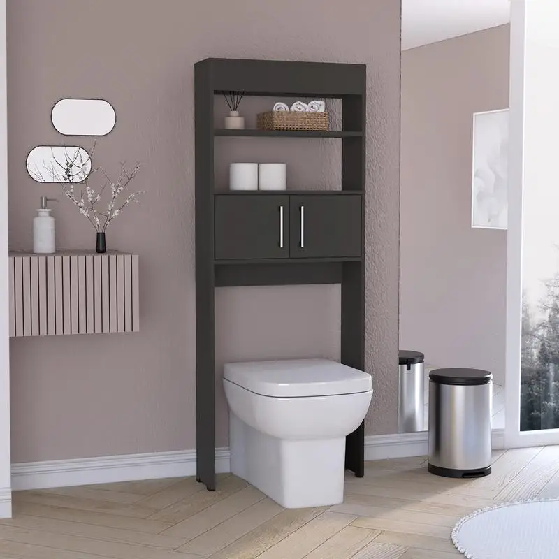 

Black Over-The-Toilet Cabinet, Double Doors, 2 Shelves