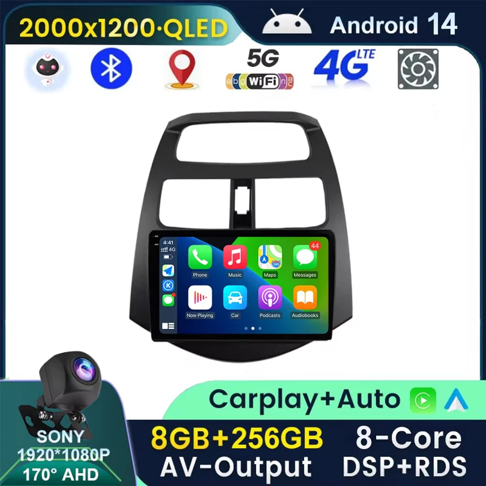 8 Core 8G+256G Android 14 Car Radio For Chevrolet Spark Beat Matiz Creative 2010 - 2014 Navigation GPS Multimedia Video Player