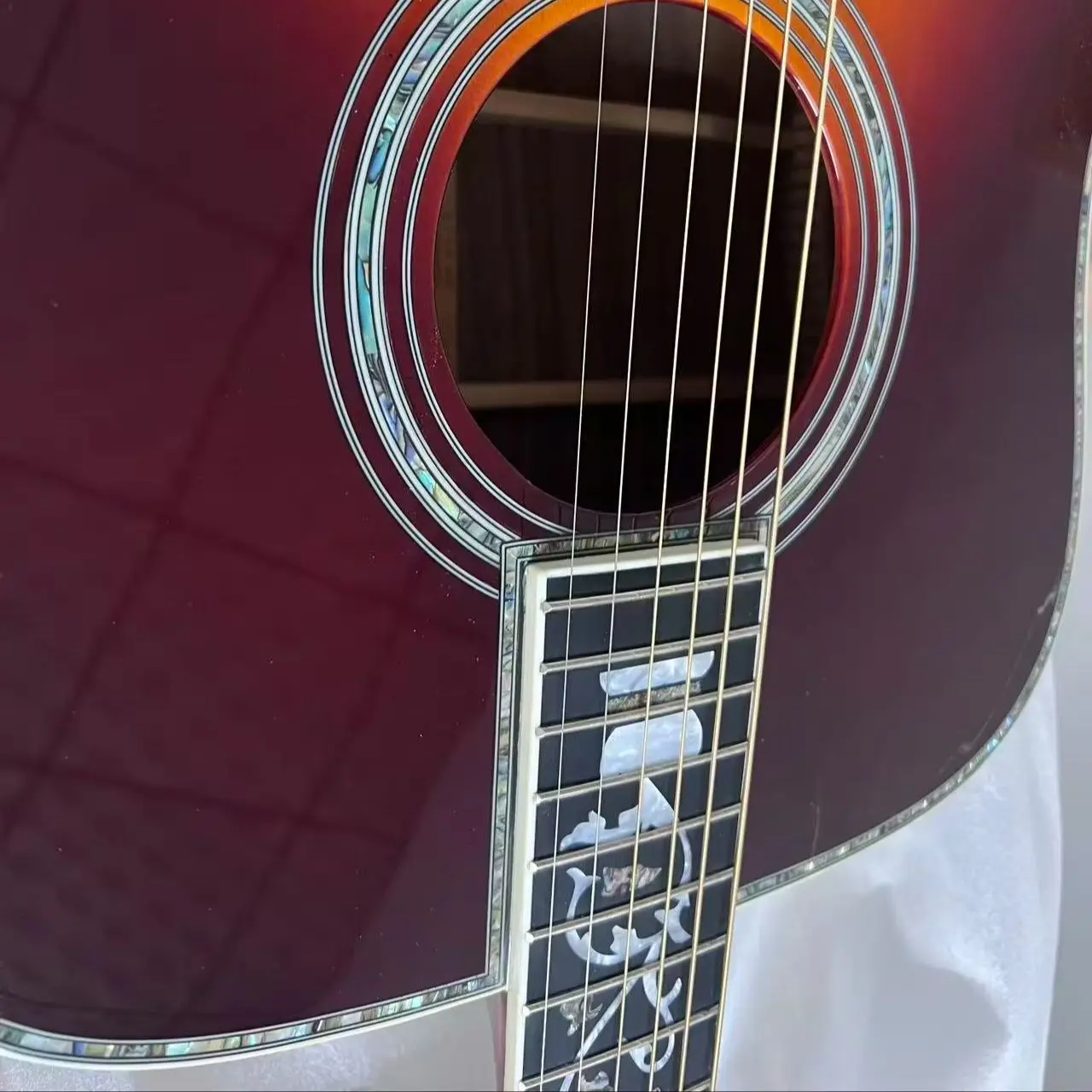Classic Style Sunset Color D-45 Acoustic Guitar Ebony Shell Inlaid Fingerboard Bone Nut Suitable As Holiday Gift