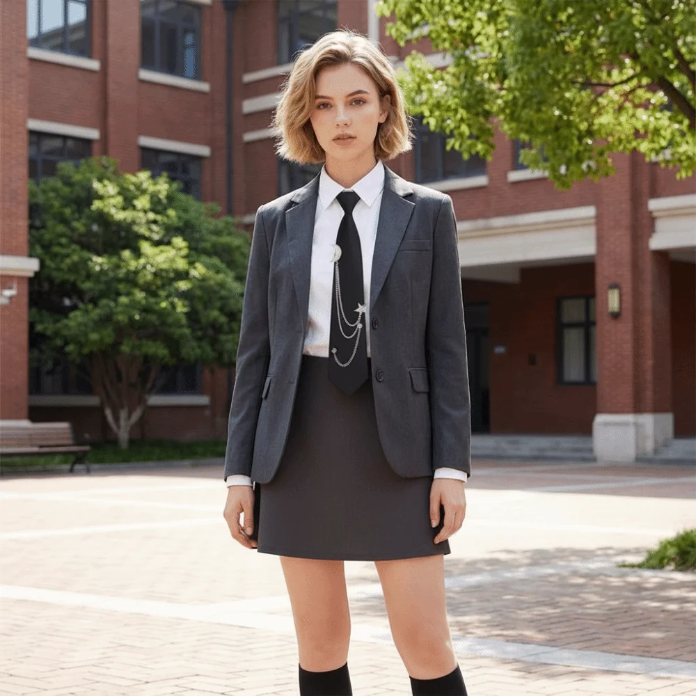 Trendy Vintage Style Pre Tied Necktie Adjustable Vintage Women's Necktie Star Chain JK Uniform Tie School Uniform Shirt