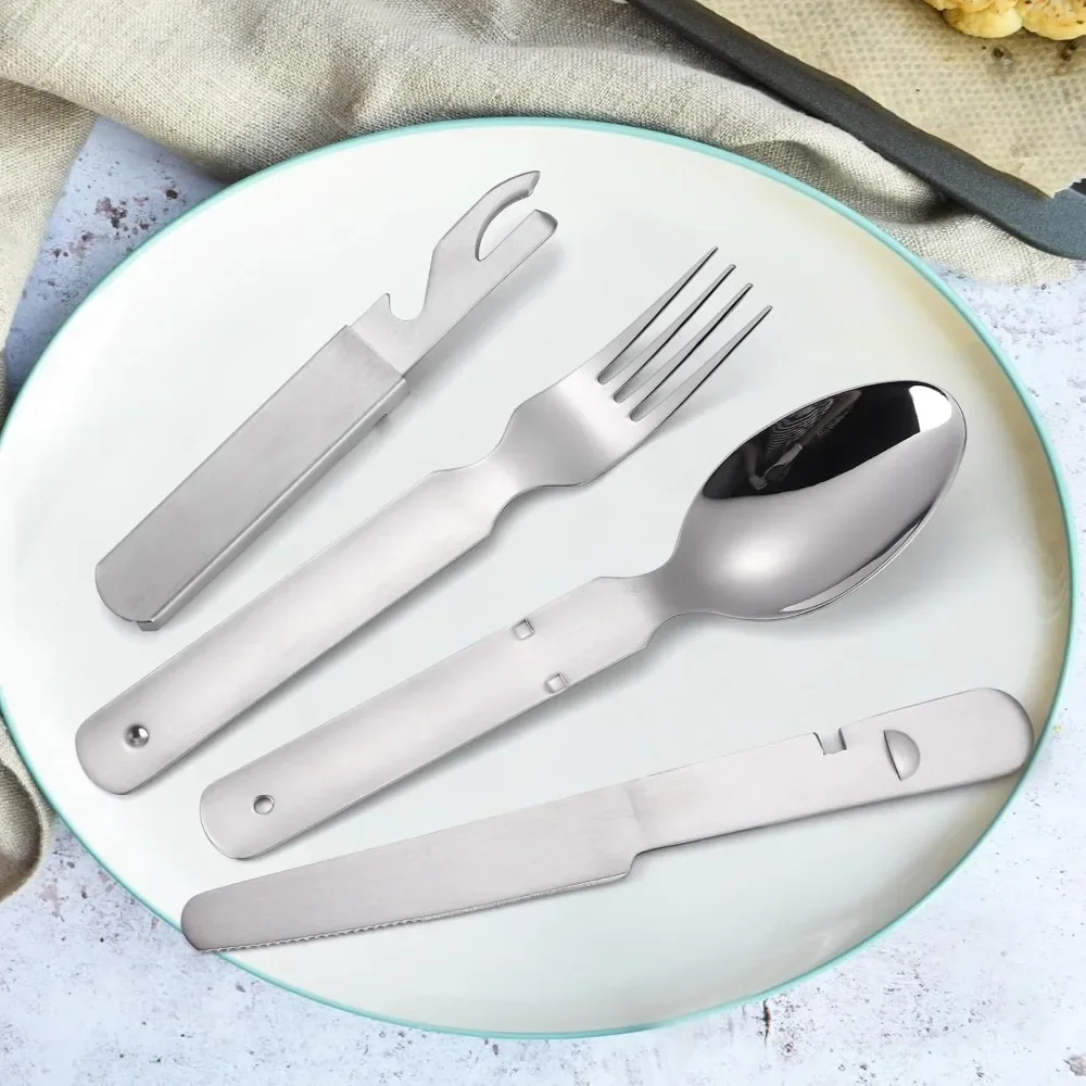 4Pcs Cutlery Set 304 Stainless Steel Knife Fork and Spoon Cutlery Set Camping Cutlery Outdoor Travel with Bottle Opener - view 6