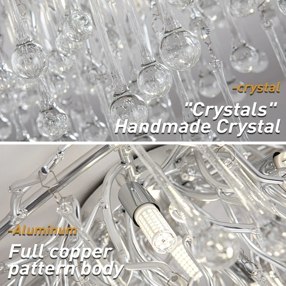 

Nordic Ceiling Lights Chrome Lamp For Bedroom Living Room Light Fixtures For Celling Raindrop Crystal Chandelier Lighting Long
