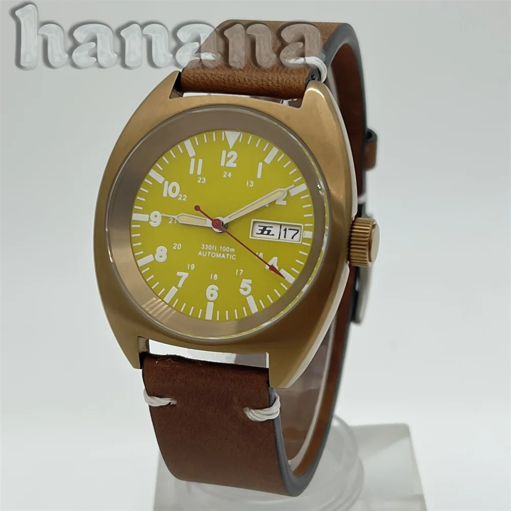 NH36 coffee-colored turtle case 40mm waterproof men's mechanical watch with dome coated glass leather bracelet C3 Luminescence