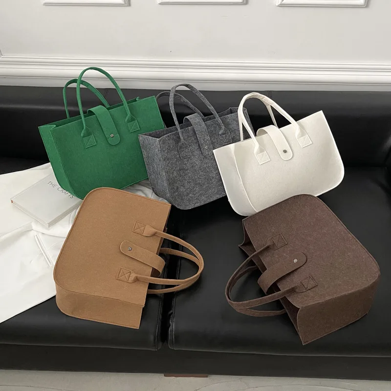 Bolsa de compras reutilizável de grande capacidade, sacola de feltro feminina, portátil, casual, monocromática, designer, 2023