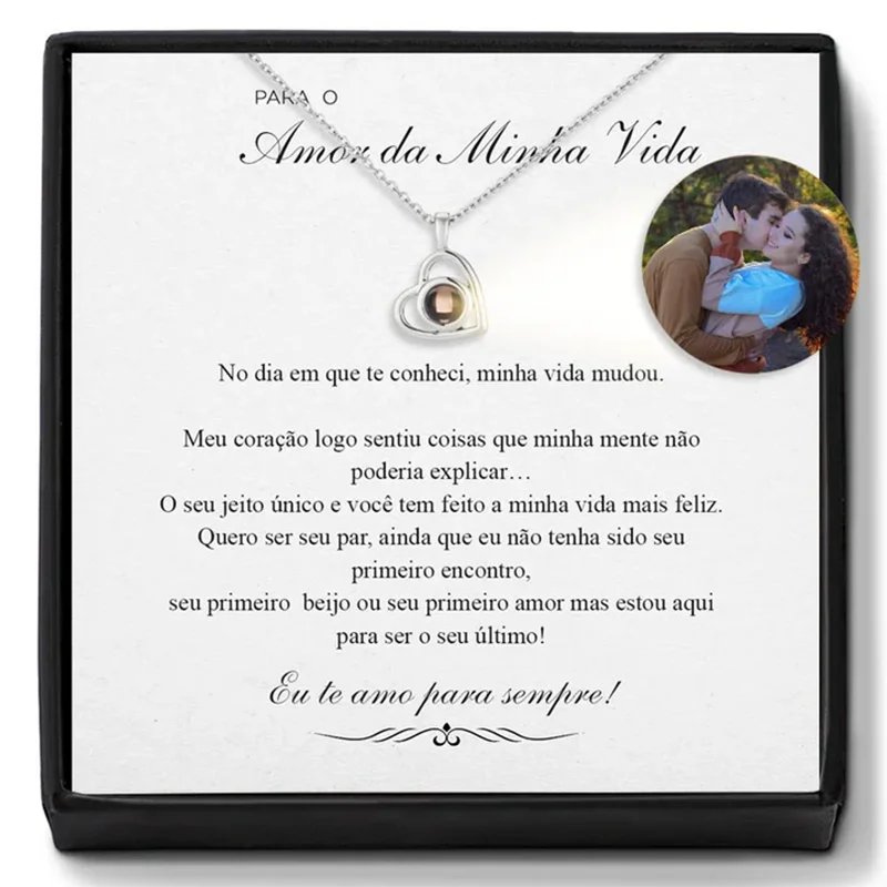 Custom Projection Photo Necklace with Heart  Necklace Personalized Photo INCRÍVEL MÃE Necklace  for Mother's Day Gift Jewelry