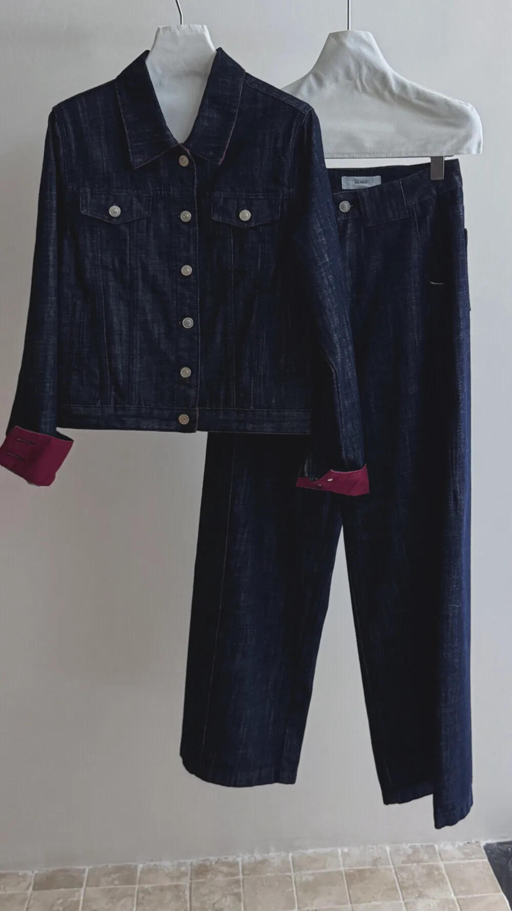 BJTZ 데님 싱글 브레스티드 라펠 재킷 투피스 세트 여성용 2025 봄 가을 신상 하이웨이스트 청바지