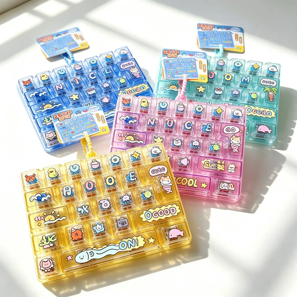 Ocean,Exercise,Animal Series 26구 키캡 키링 Cartoon Stress Relief SqueezeKeyboard Clicker Keycap Keychain Bags Backpacks Gifts 키캡
