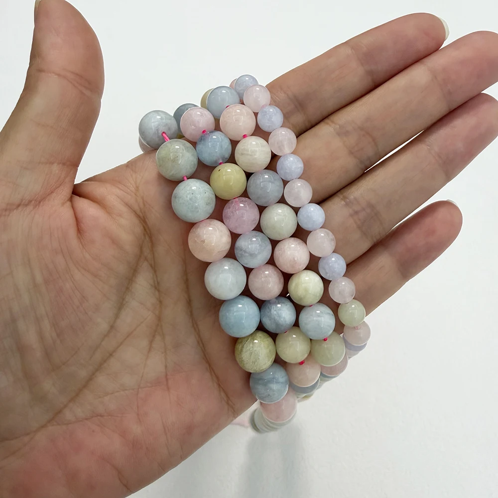 Genuine Natural Morganite Stone Round Loose Beads 4 6 8 10 12MM Pick Size for Jewelry Making