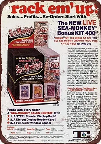 Jesiceny Great Tin Sign 1972 Sell Sea-Monkey Kits for Profits Retro Aluminum Metal Sign Wall Decoration 12x8 INCH