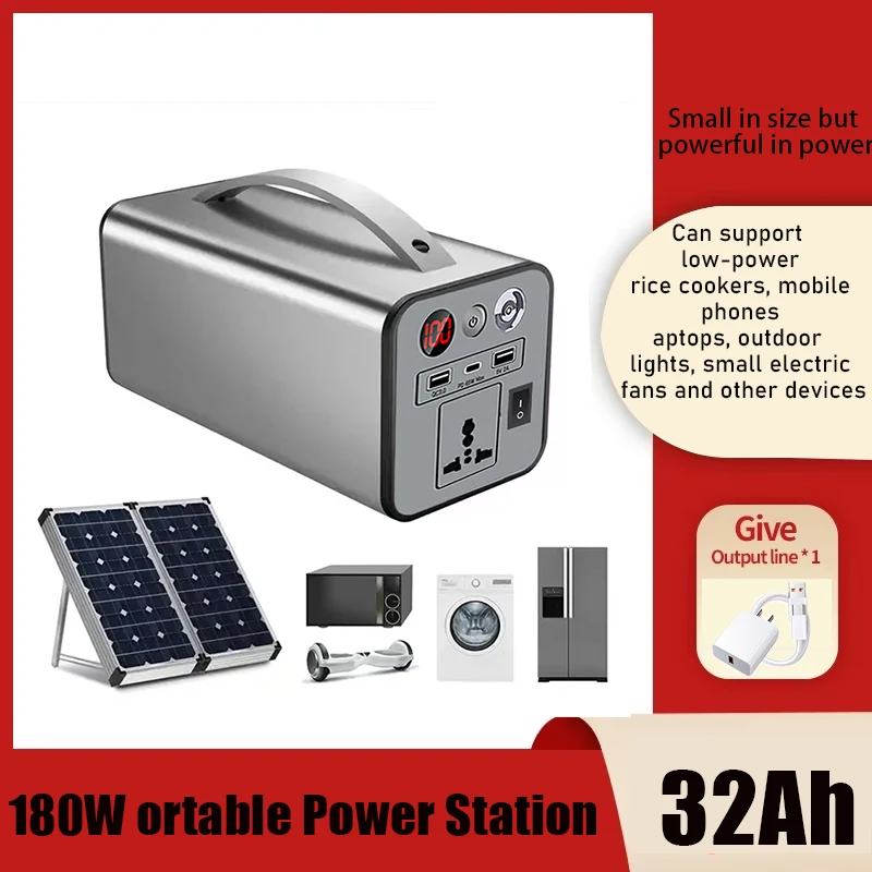 

180W 220/110V 32000mAh Power Bank Portable Power Station 118.4Wh Solar Generator Outdoor Energy For Camping Tent Travel