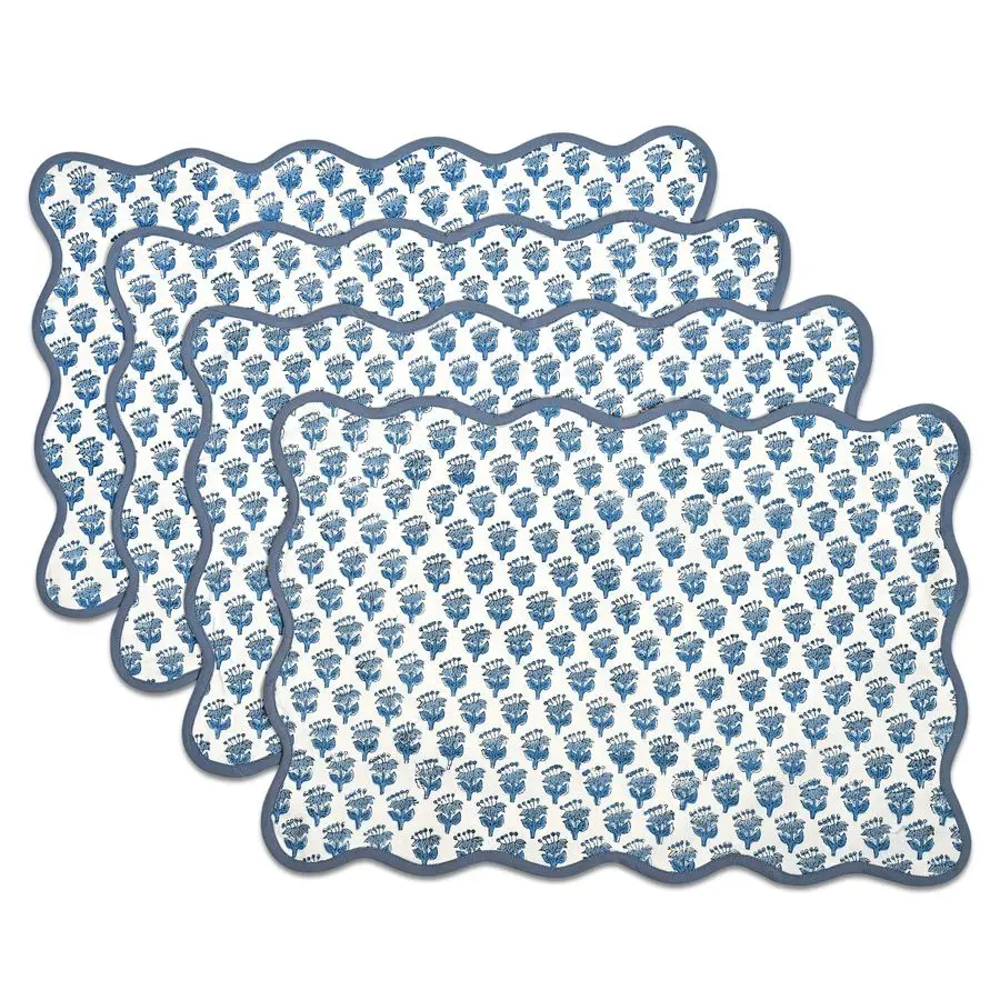 

100 Cotton Reversible Placemat Apatite Blue Set of 4 14x20 Inches Machine Washable Farmhouse Chic HeatResistant Table Mats for D