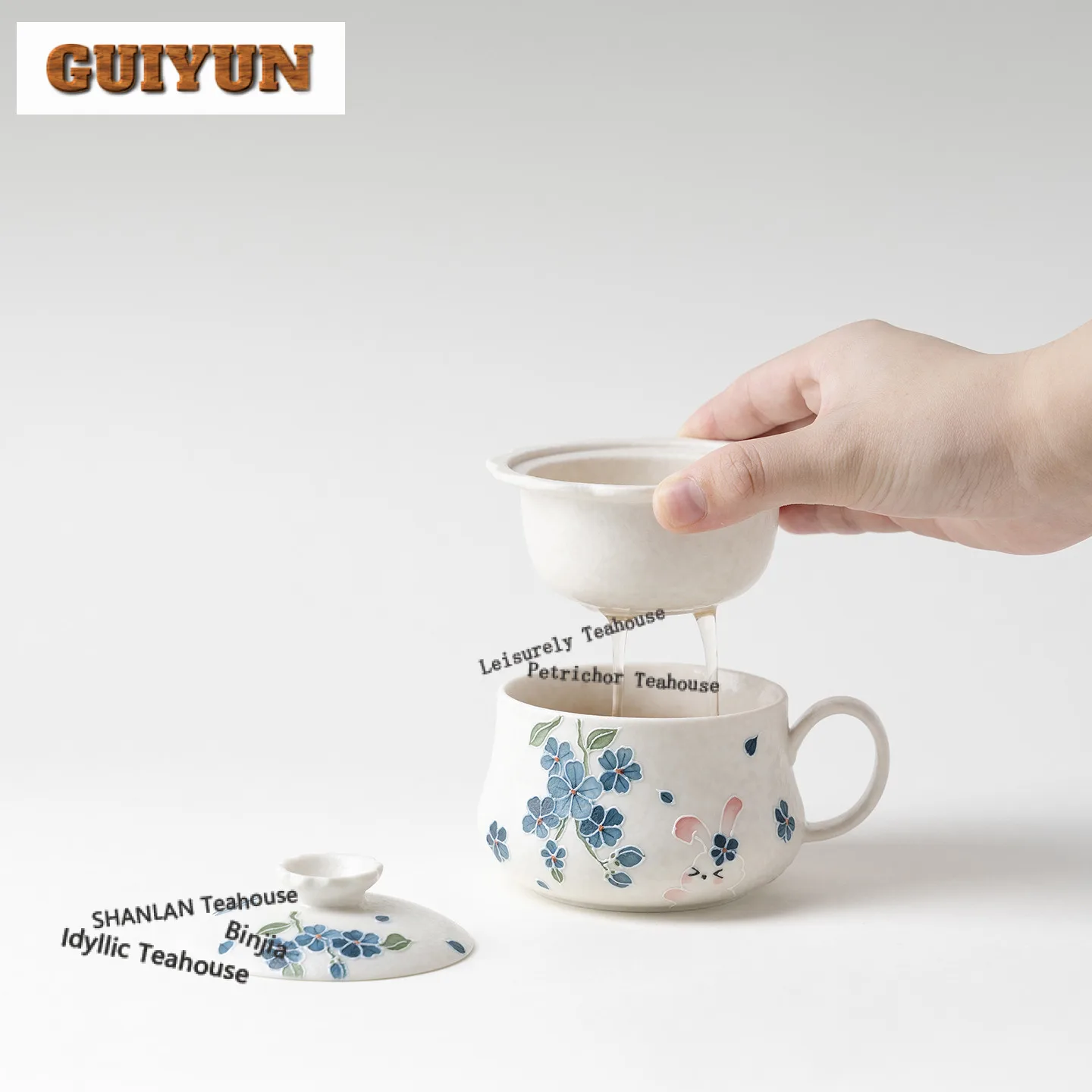 170ml Hand-painted Windmill Flower Rabbit Filter Tea Separator Cup Elegant Tea Mug With Infuser Tea Brewing Office Water Cup
