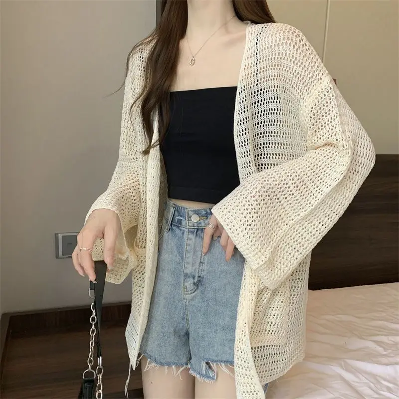 Zomer Zonnebrandcrème Shirt Elegant Hollow Out Dunne Gebreide Blouse Koreaanse Mode See Through Losse Top Casual Dames Vest Z494