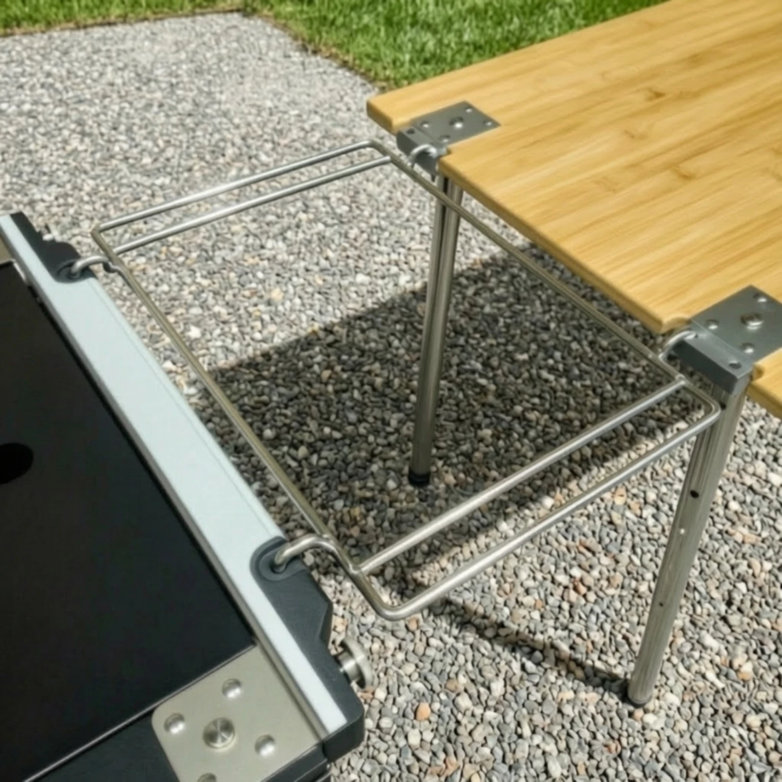 Camping Accessory Lightweight Stainless Steel Hanging Rack with Attachment Hooks Suspended Outdoor Table Organizer Portable