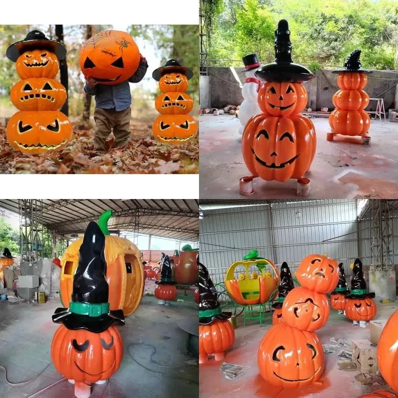 Custom Fiberglass Giant Pumpkin Pile Halloween Statue Sculpture Outdoor Prop Ornament