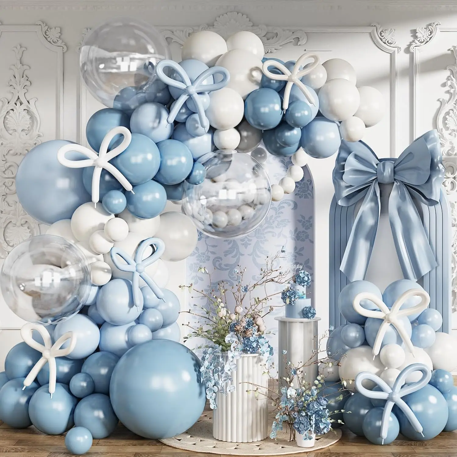 Kit de ballons bleus, guirlande de ballons bleus et blancs avec ballon long bleu pour la décoration avec douche, révèle le sexe du mariage