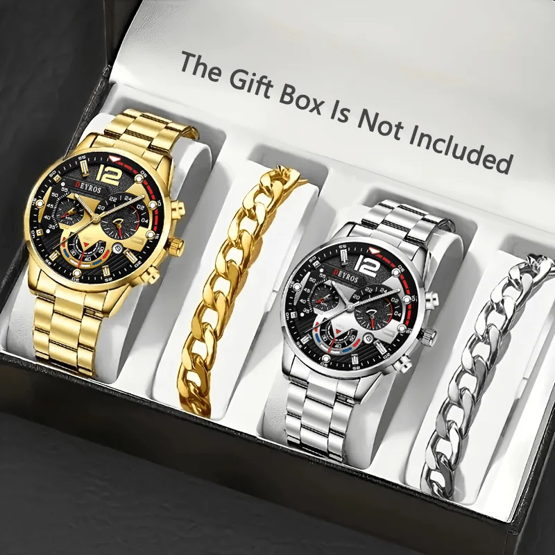 

Элегантные мужские часы из 4 предметов и браслет, кварцевые часы с ремешком из сплава, идеальный подарок для мужчин