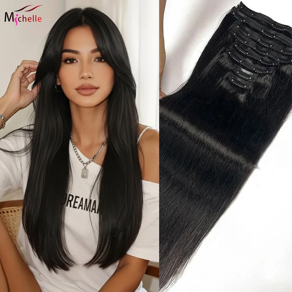 

Clip In Hair Extensions Straight 100% Human Hair Natural Clip In Extension Real Human Hair Extensions 8Pcs Clip In With 18 Clips
