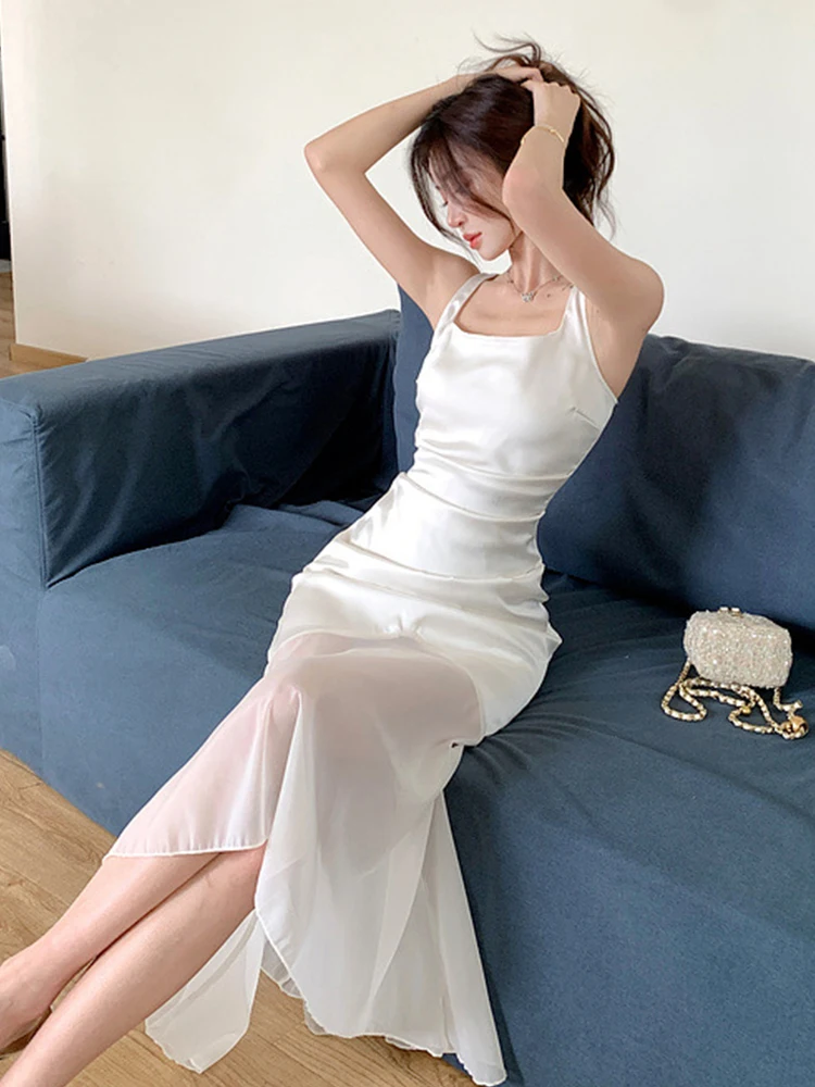 Abiti da donna Dolce vacanza Abito lungo Donna Elegante Canotta casual Backless Sheer Fishtail Robe Festa femminile Beach Boho Abiti