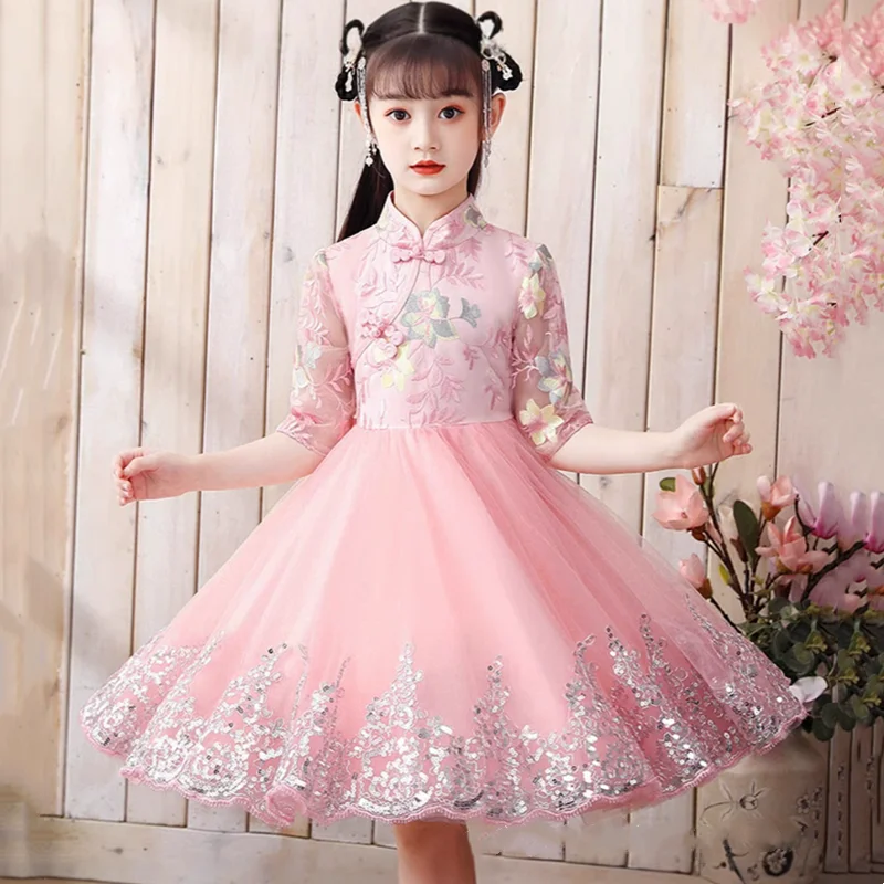 Summer Girl Dress Cheongsam Costume Robe Fille Casual Girls Outfits Vestidos Baby Qipao Princess Kids Dress Children's Clothing