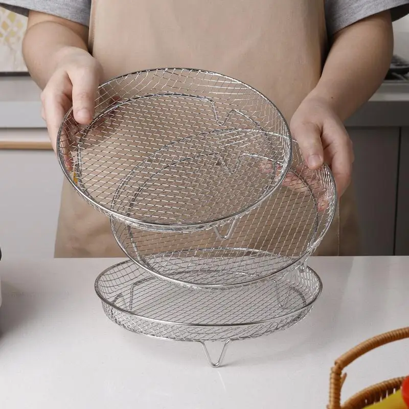 Air Fryer Stackable Rack Durable Non-Stick Stainless Steel Airfryer Tray for Roasting  Chicken Home Use