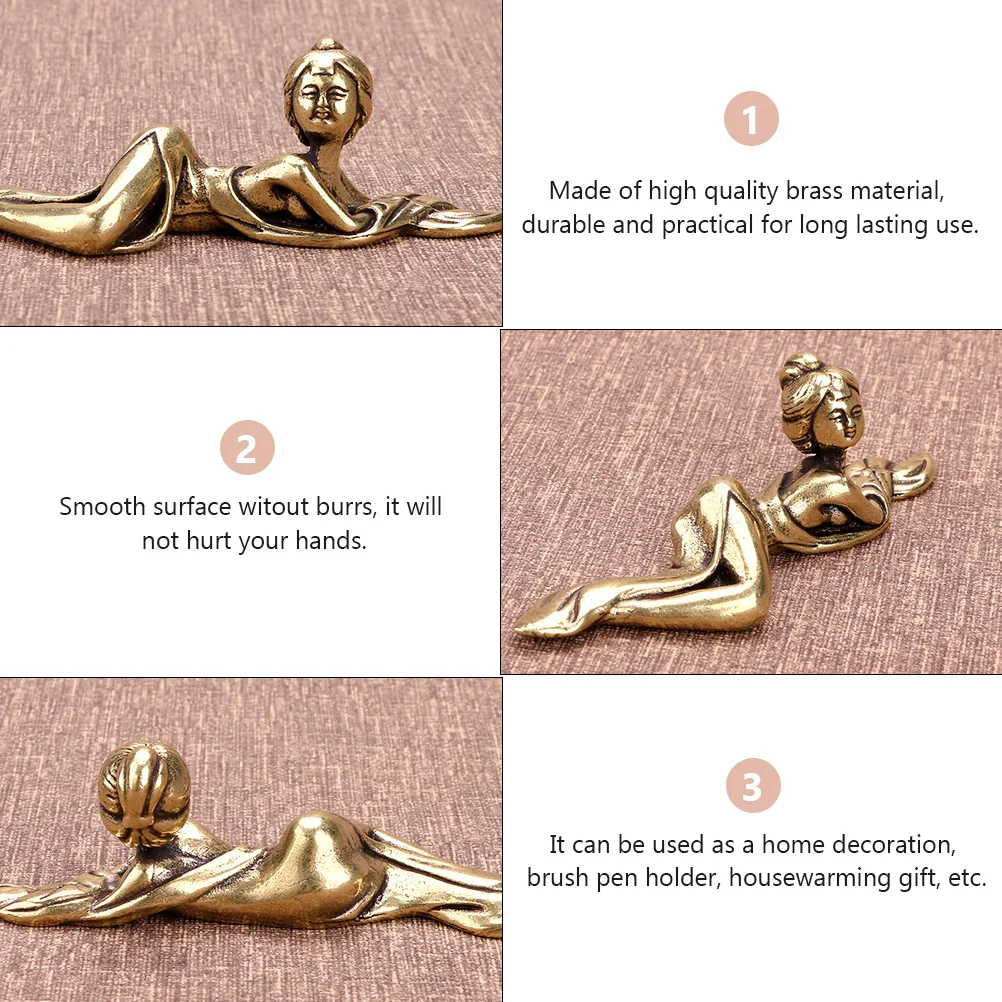 1 قطعة سيدة القديمة ثقالة الورق حلية فرشاة نحاسية بقية حامل الخط الصيني حامل قلم ديكور مكتبة مكتب المنزل #2